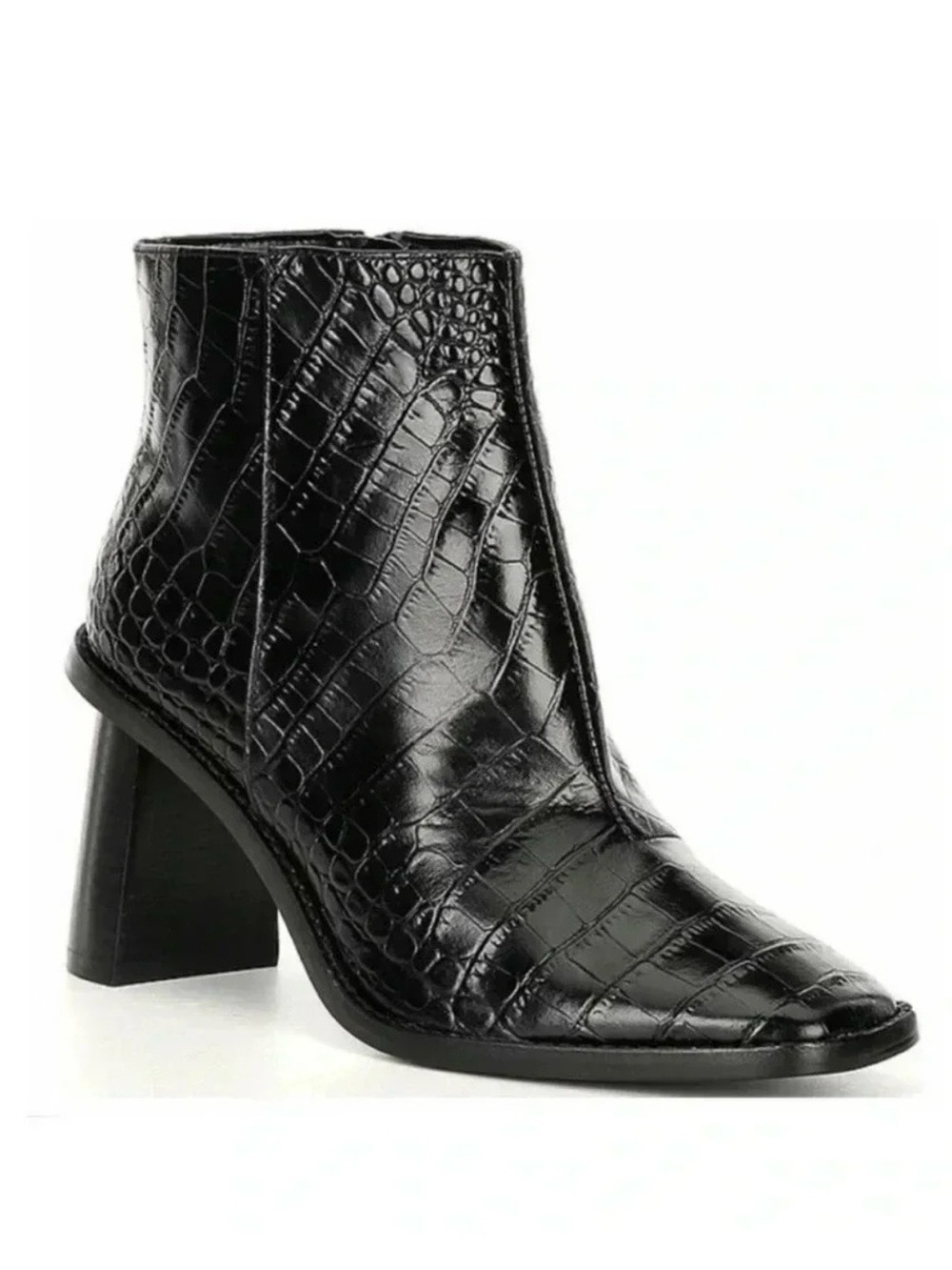 Gibson Latimer Vina Leather Croc Embossed Square Toe Block Heel Ankle Boots 11